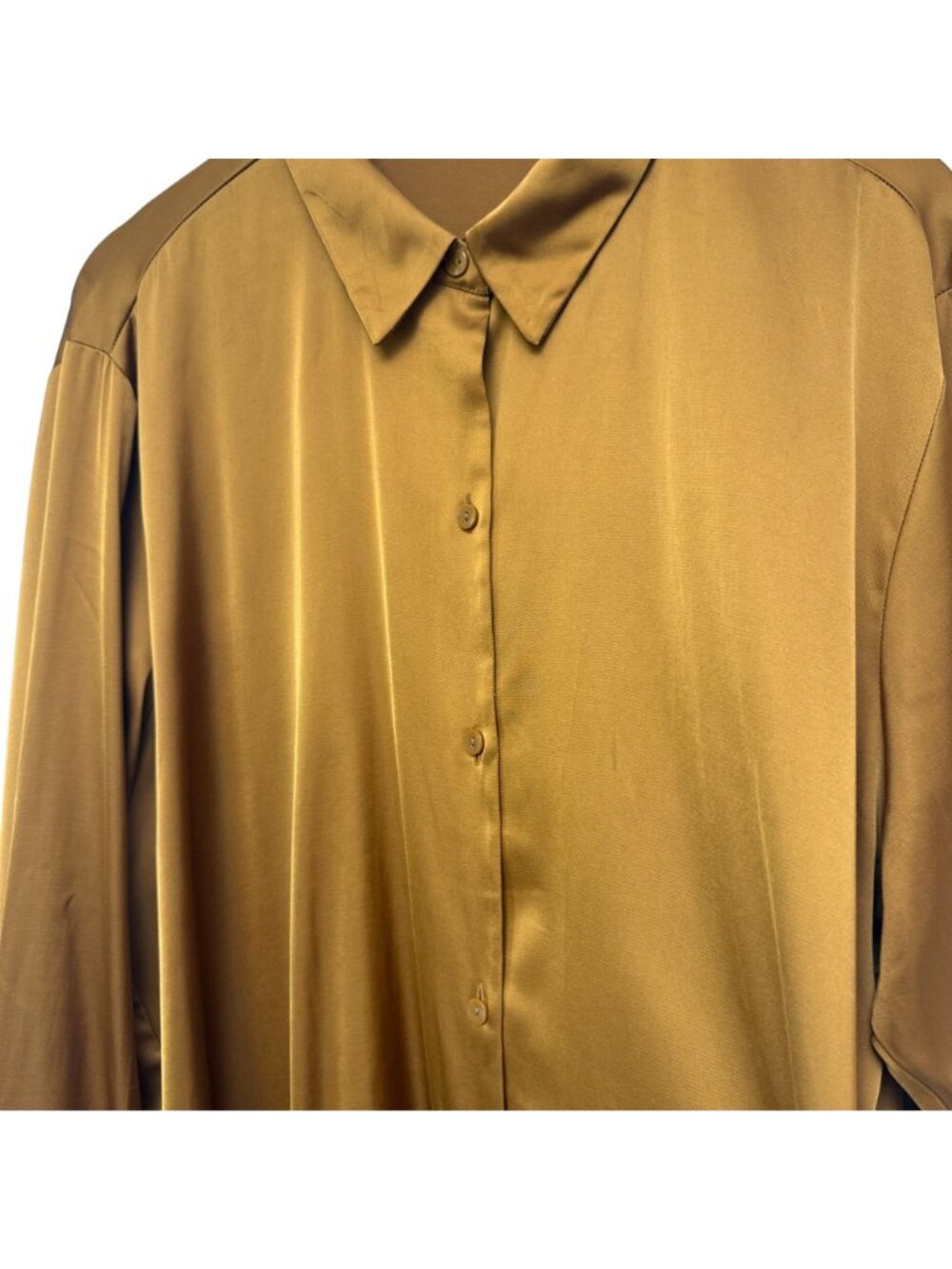 Abercrombie & Fitch Satin Blouse XL Golden Brown Button Up Womens Top - Picture 8 of 9